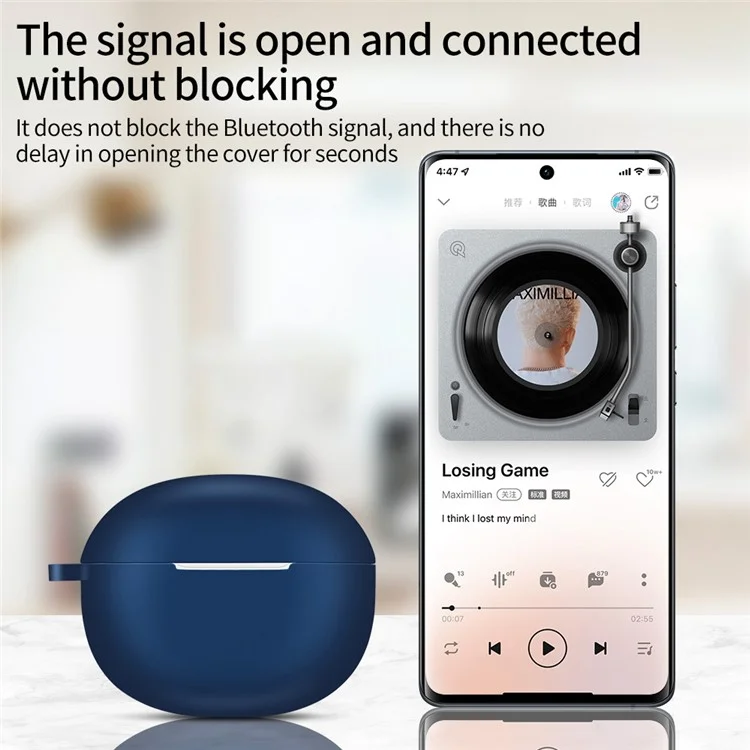 For Realme Buds T100 Silicone Protective Sleeve Bluetooth Earphone Shockproof Cover with Hanging Buckle - Blue