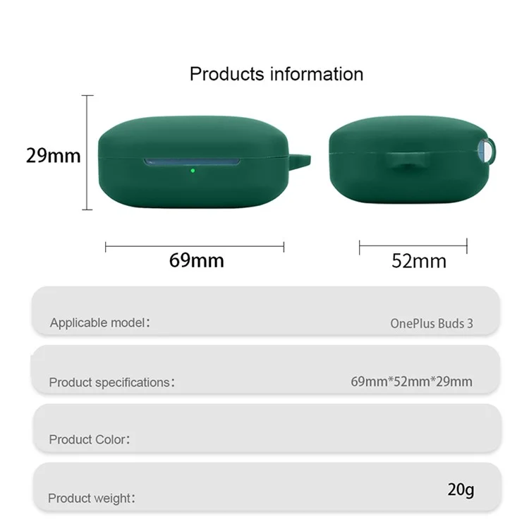 For OnePlus Buds 3 Silicone Case Bluetooth Headset Sleeve Cover with Buckle - Blackish Green
