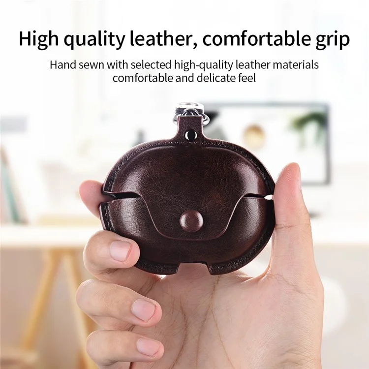 For Huawei FreeClip Earphone Case PU Leather Bluetooth Headset Charging Bin Sleeve - Dark Brown
