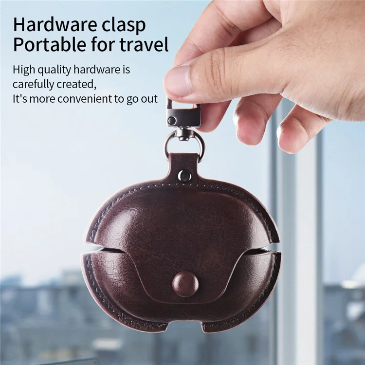For Huawei FreeClip Earphone Case PU Leather Bluetooth Headset Charging Bin Sleeve - Dark Brown
