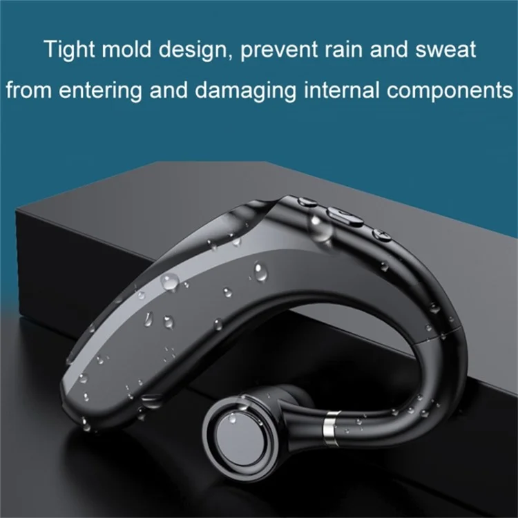 Q12 300mAh Battery Single Ear Bluetooth Headset Business Sports Wireless Music Call Earhook Earphone - Black