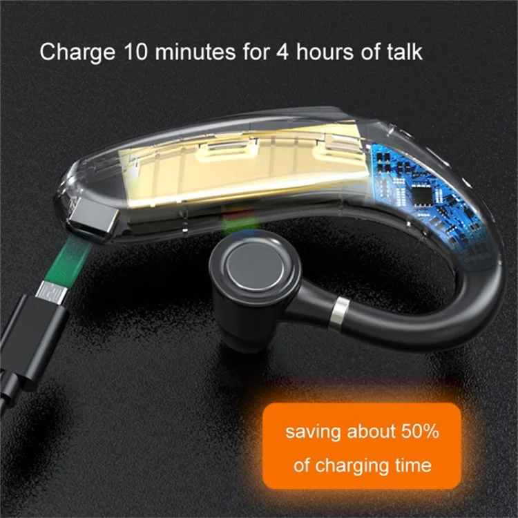 Q12 300mAh Battery Single Ear Bluetooth Headset Business Sports Wireless Music Call Earhook Earphone - Black